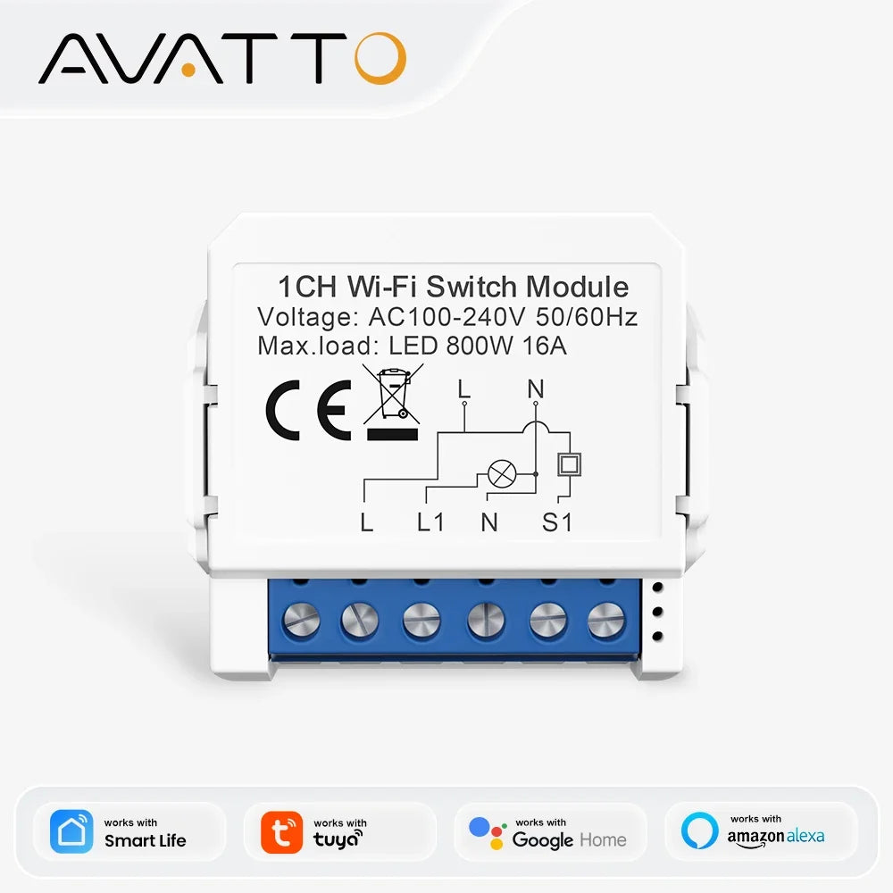 AVATTO WiFi 1/2/3/4 Gang Mini Smart Switch DIY Light Switches Module 2-Way Control Works With Smart Tuya Alexa Alice Google Home