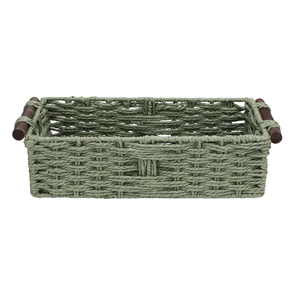 Toilet Paper Basket Handmade Decorative Cabinet Organizer Basket Breathable Wooden Handles Portable Paper Rope for Countertop