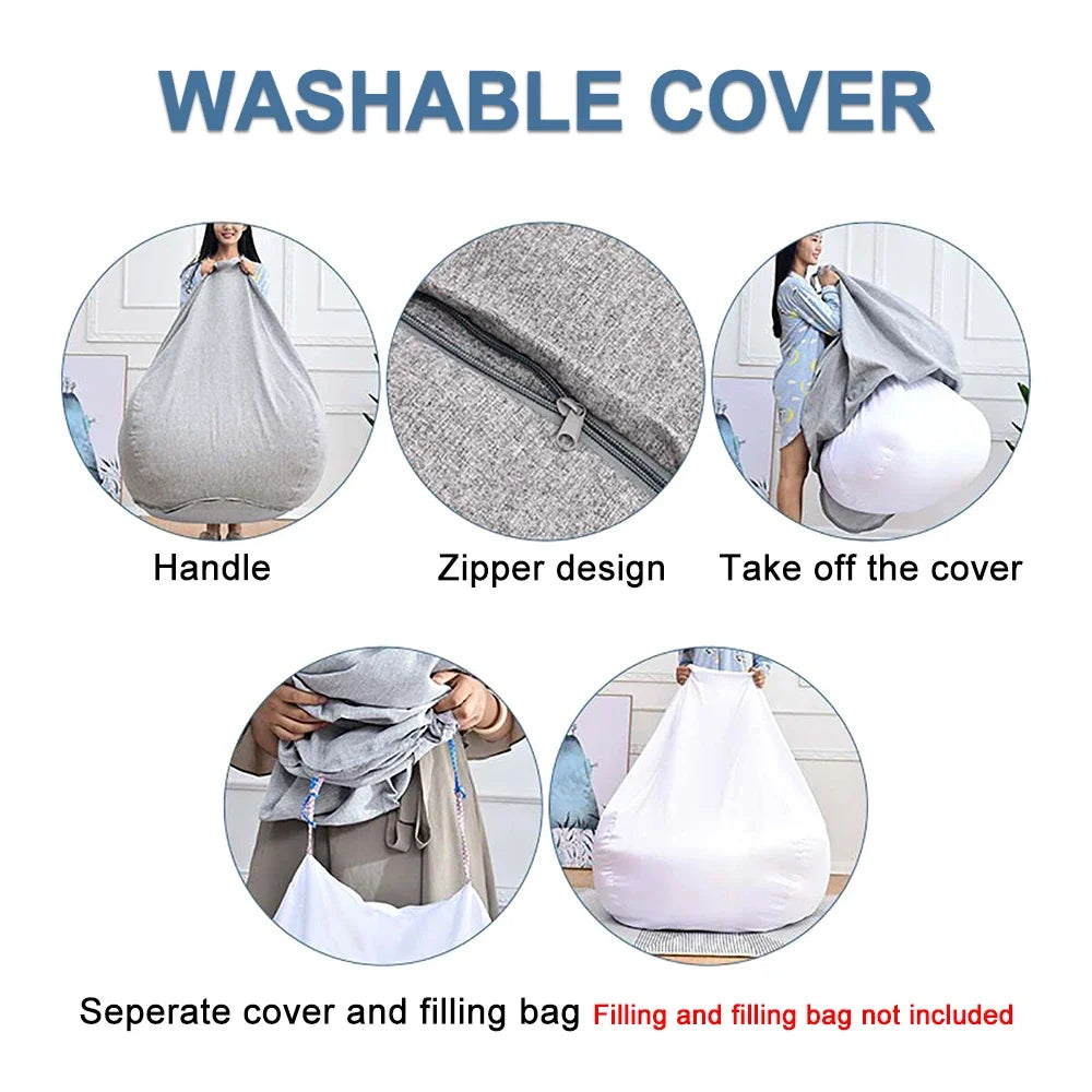 Lazy Sofas Cover Large Bean Bag Cover Without Filler Adults Couch Living Room Bedroom Home Tatami Lounger Comfortable Seat Cover