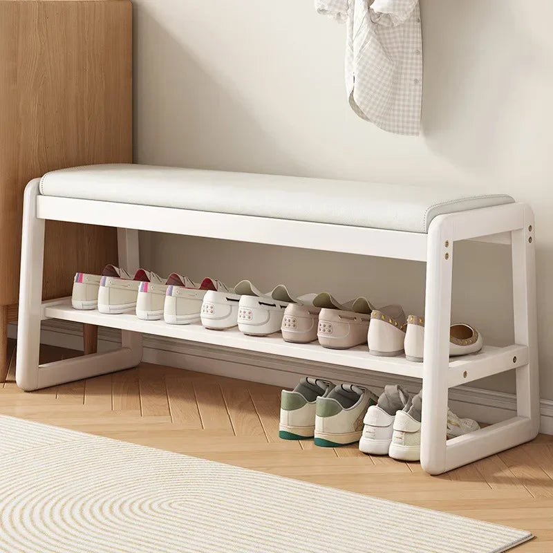 Teng woven shoe changing stool, entrance door, home door, multi-layer storage, solid wood, can sit on shoe stool
