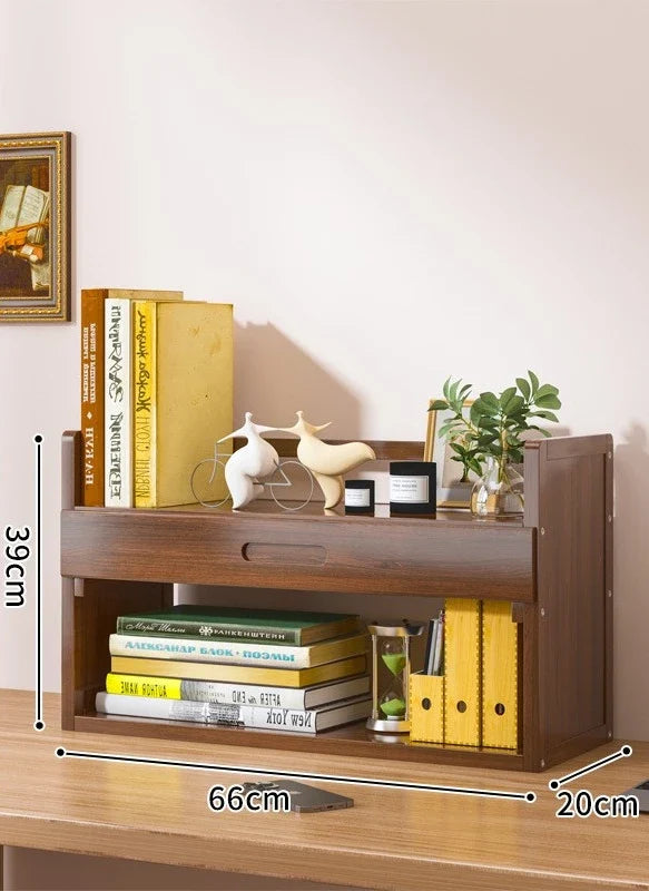 Simple desktop bookshelf dormitory multi-layer storage rack home student desk finishing shelf solid wood with extraction rack