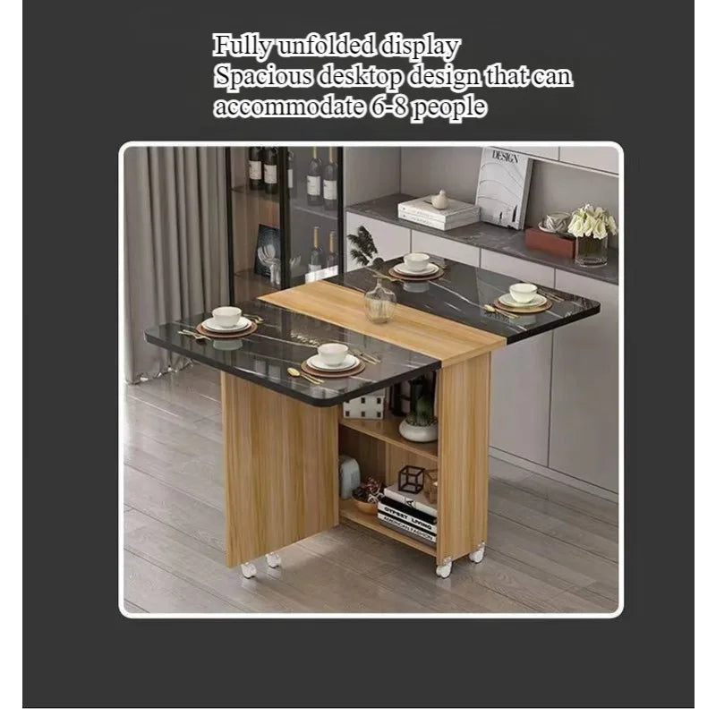 Folding dining table household small apartment movable pulley retractable rectangular simple multi-functional eating table