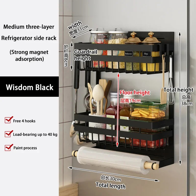 Magnetic Fridge Shelf Kitchen Paper Tube Cling Film Storage Rack Spice Storage Rack Storage Rack On The Side Of The Refrigerator