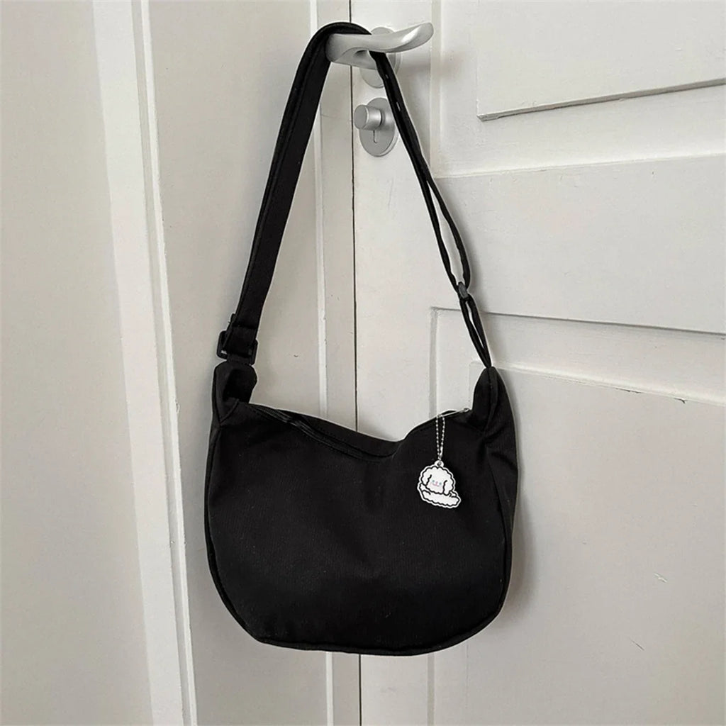 Minimalist Crossbody Bag With Puppy Pendant - Scratch-Resistant Nylon