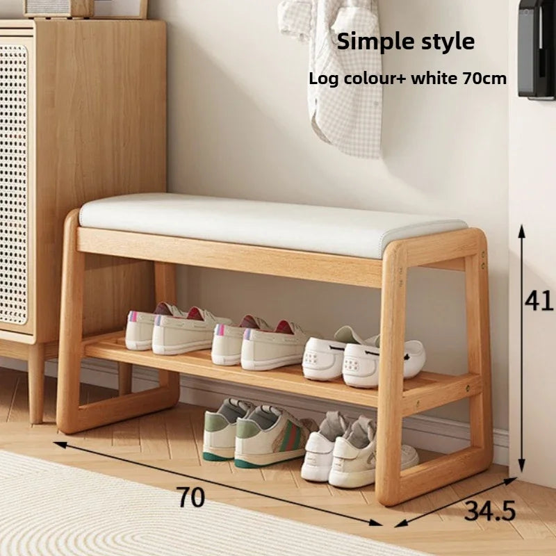 Teng woven shoe changing stool, entrance door, home door, multi-layer storage, solid wood, can sit on shoe stool