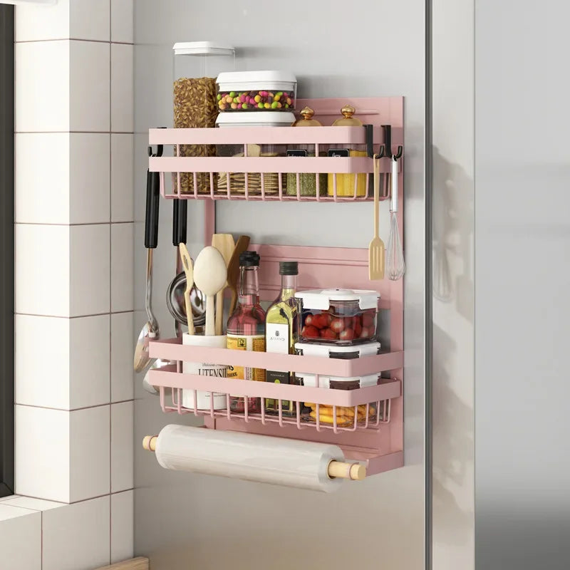 Magnetic Fridge Shelf Kitchen Paper Tube Cling Film Storage Rack Spice Storage Rack Storage Rack On The Side Of The Refrigerator