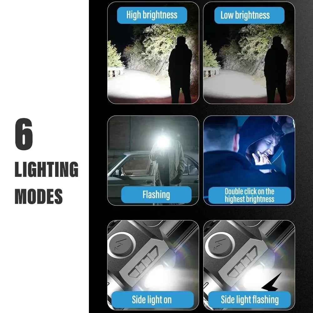 New Ultra Bright Flashlight 4/6/8*P35 LED Mini Super Bright Torch USB Rechargeable Waterproof Light With Magnet Emergency Lamp