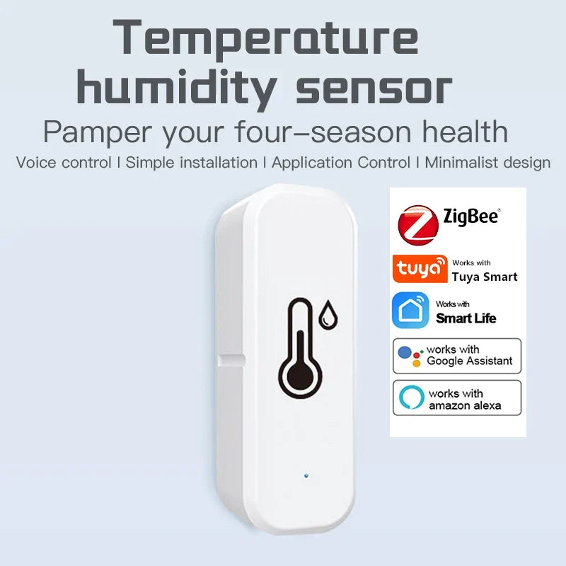 Support Tuya Zigbee Temperature Humidity Sensor Smart Home Device Compatible with Google Home Alexa for Environmental Monitoring