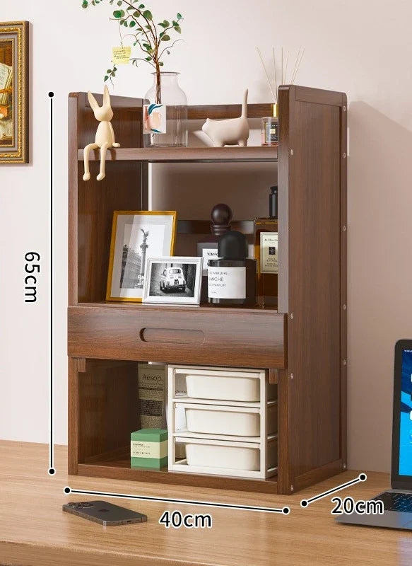 Simple desktop bookshelf dormitory multi-layer storage rack home student desk finishing shelf solid wood with extraction rack