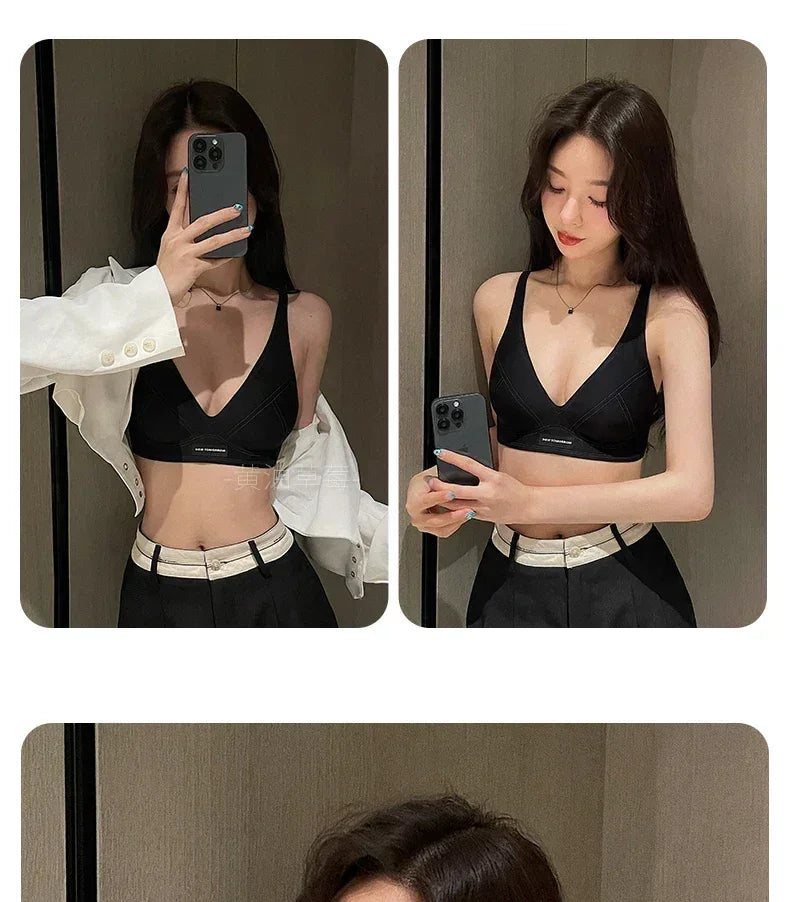 MOYISU Lingerie Women's Summer Traceless Small Bra Pull Together No Underwire Jelly Bar Soft Support Tuck Back Bra Cover