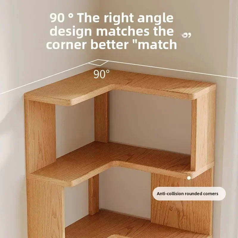 Solid wood corner bookshelf Floor rack Multi-layer corner cabinet Storage storage