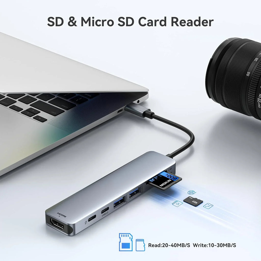 7 in 1 USB C Hub Adapter to 4K HDMI-Compatible SD TF Card Reader USB 3.0 2.0 Type C PD Charging for MacBook Pro Laptops