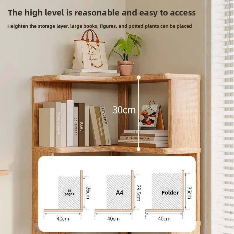 Solid wood corner bookshelf Floor rack Multi-layer corner cabinet Storage storage
