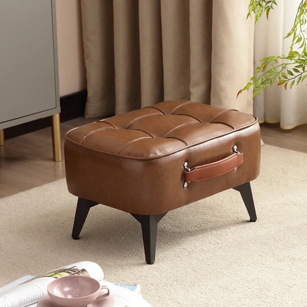 Small FootStool Ottoman with Stable Metal Legs Upholstered Footstool Padded Foot Rest PU Leather Rectangle Small Step Stool