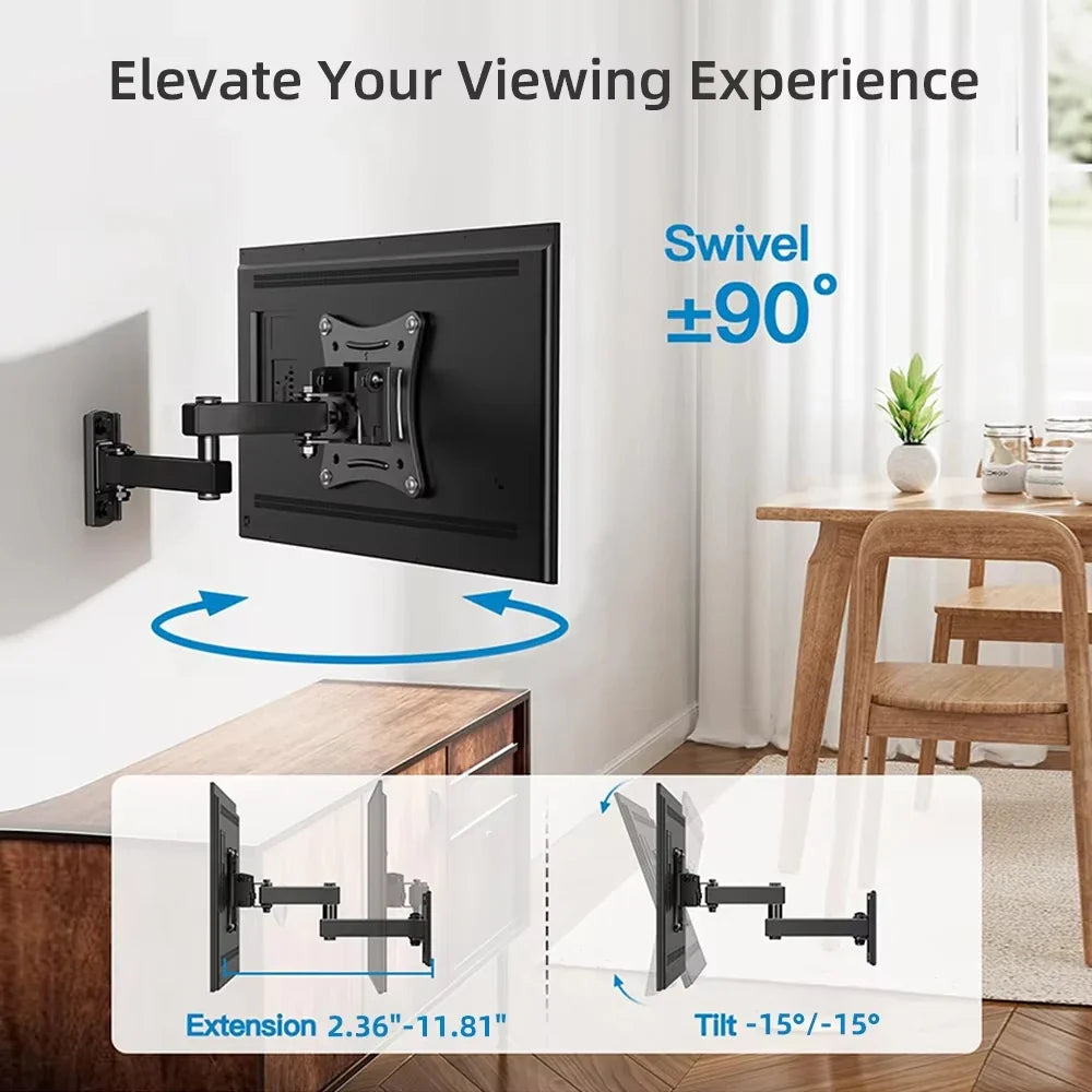 Full Motion TV Monitor Wall Mount Bracket Articulating Arms Swivel Tilt Extension Rotation for Most 10-32 Inch Flat Curved TVs