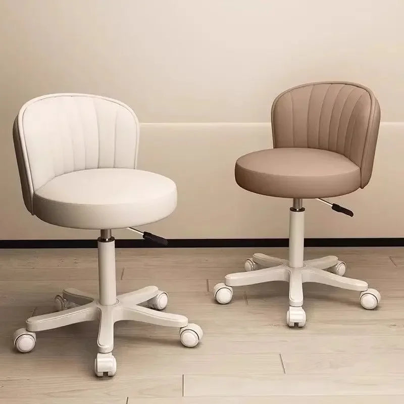360° Rotating Chair Height- adjustable Makeup Stool Bedroom Dressing Table Chair with Wheels Backrest Chair Leather Vanity Chair