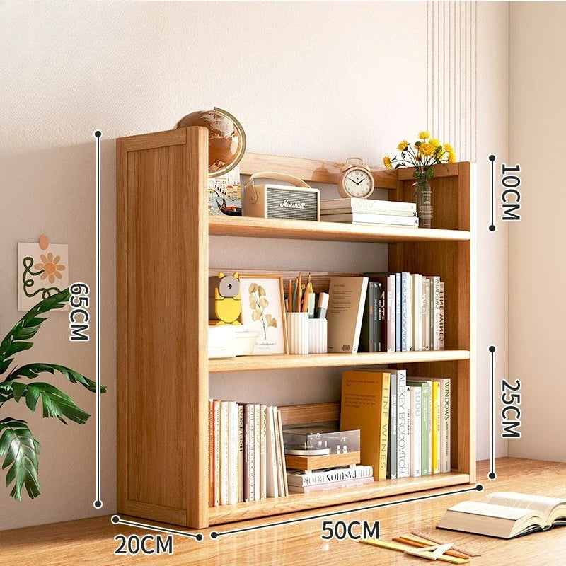 Simple desktop bookshelf dormitory multi-layer storage rack home student desk finishing shelf solid wood with extraction rack
