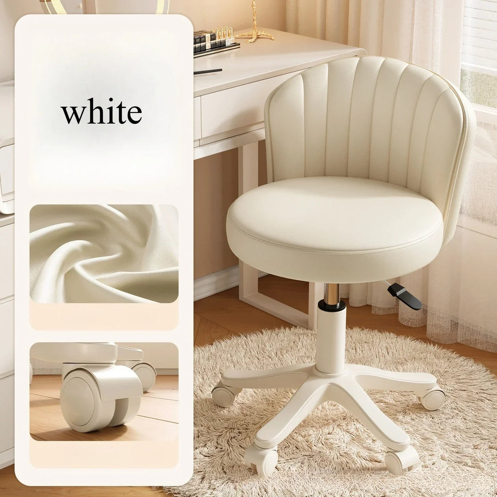 360° Rotating Chair Height- adjustable Makeup Stool Bedroom Dressing Table Chair with Wheels Backrest Chair Leather Vanity Chair