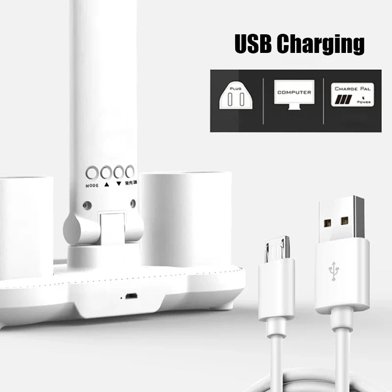 3In1 Multifunctional Desk Lamp LED Desk Lamp Four-Head Folding With Fan Calendar Clock USB Rechargeable Reading Office Desk Lamp