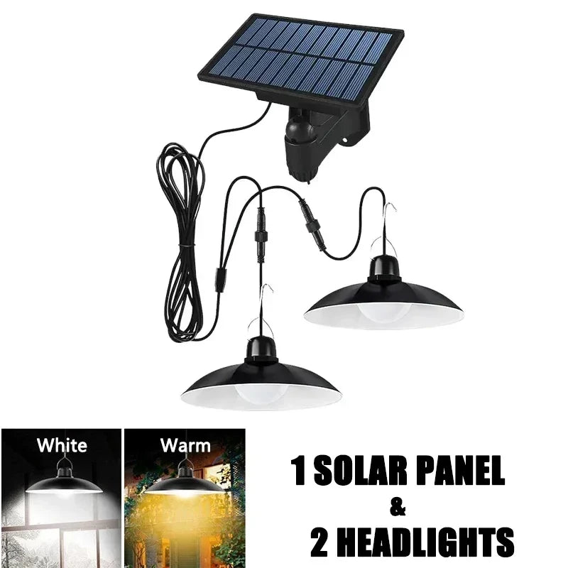 2/1 Head Solar Pendant Light Remote Outdoor Lamp Waterproof Power Garden Chandelier Indoor Garden Yard Shed Barn LED with Remote