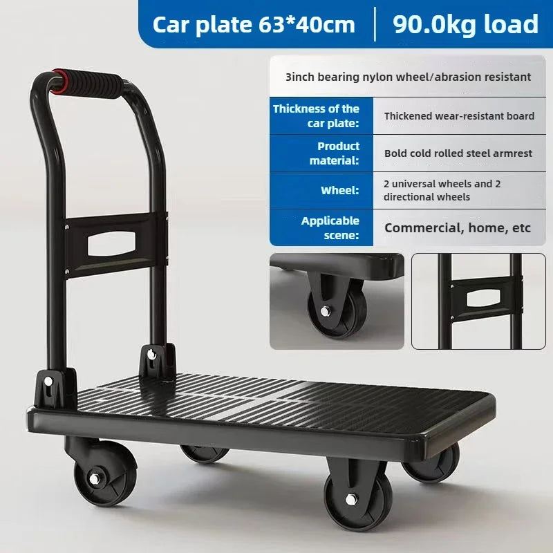 trolley pulling goods four-wheeled flatbed cart pushing goods truck folding trolley express trailer