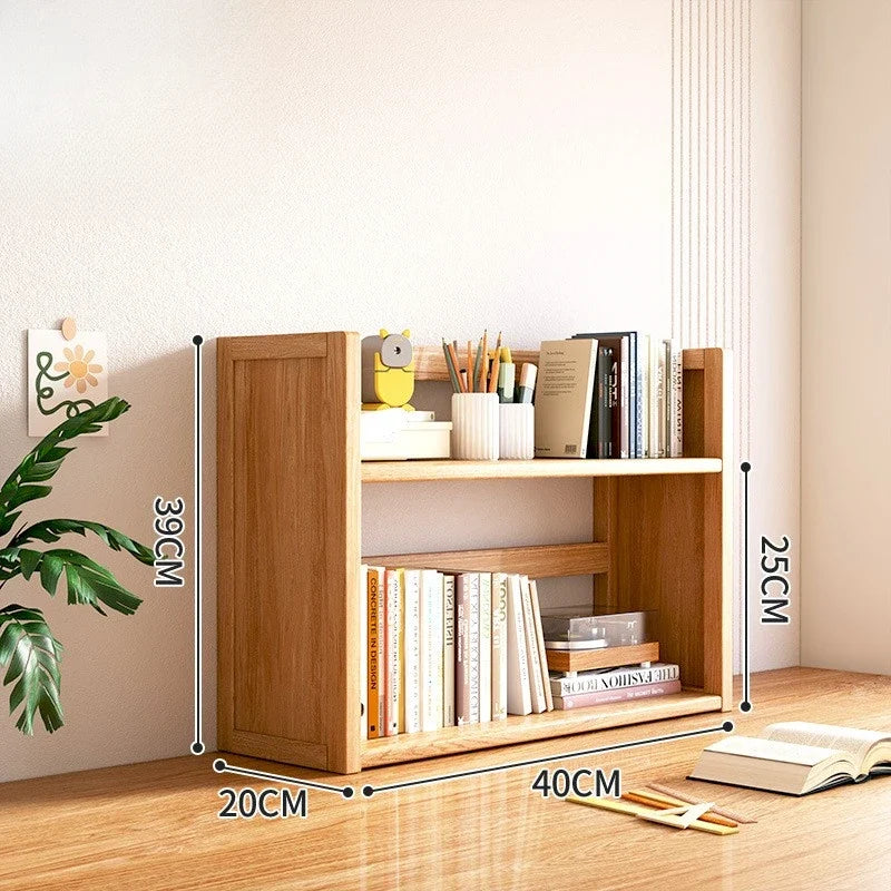 Simple desktop bookshelf dormitory multi-layer storage rack home student desk finishing shelf solid wood with extraction rack
