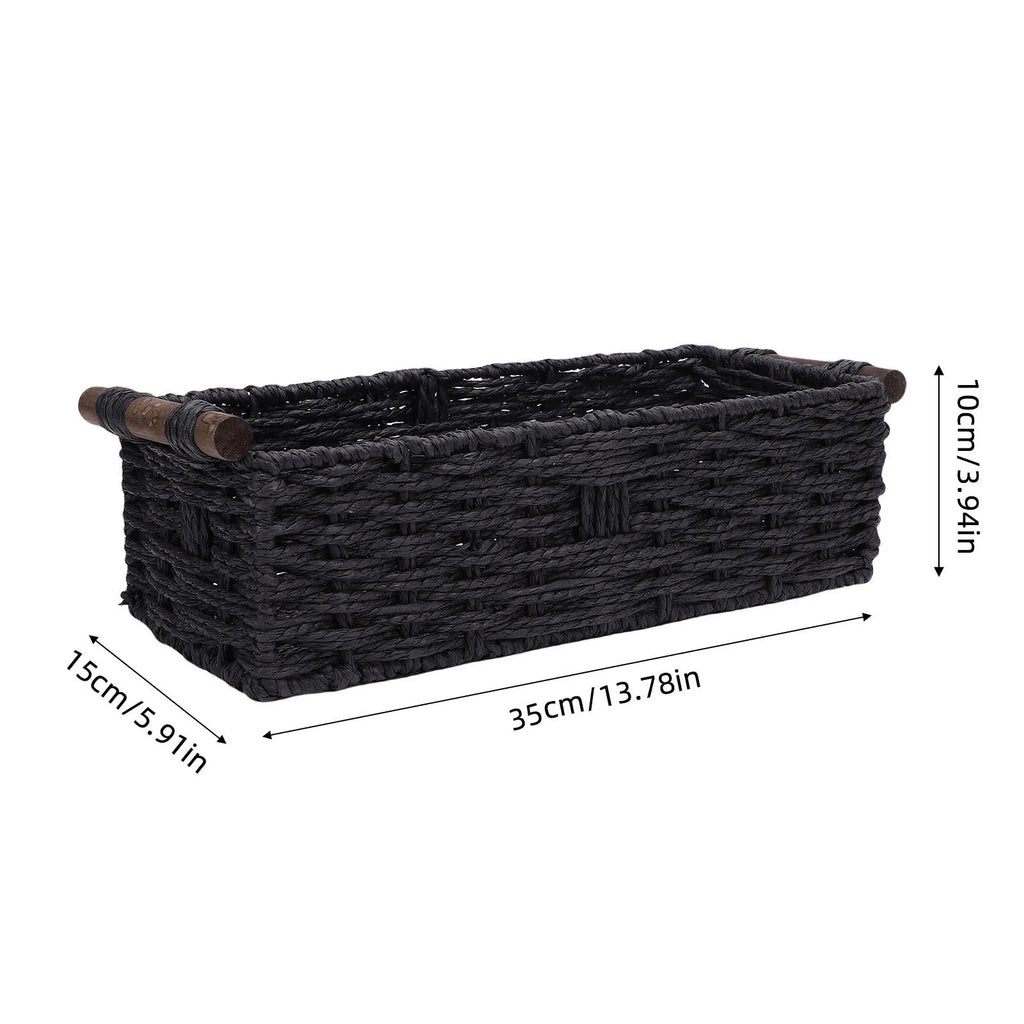 Toilet Paper Basket Handmade Decorative Cabinet Organizer Basket Breathable Wooden Handles Portable Paper Rope for Countertop