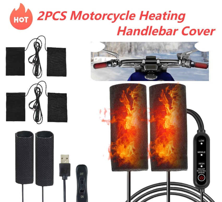 12V USB Motorcycle Heating Handlebar Cover Electric Heated Handgrips Warmer Anti Slip Heated Handle Cover for Outdoor Riding