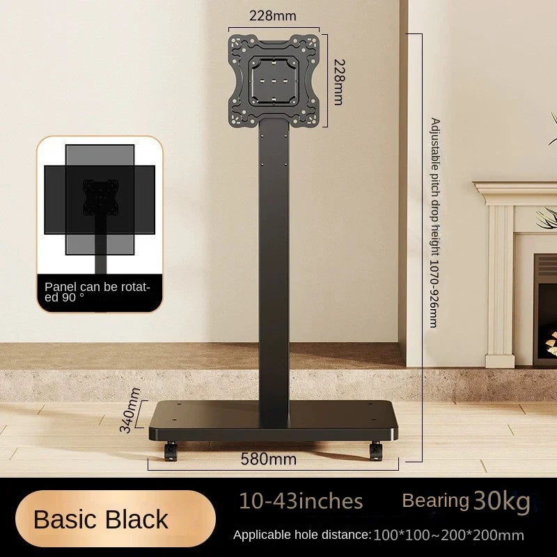 Rolling TV Stand for 10-43 Inch TVs PC, Portable Mobile TV Cart on Wheels Universal Floor Stands with Swivel Mount Fit Corner