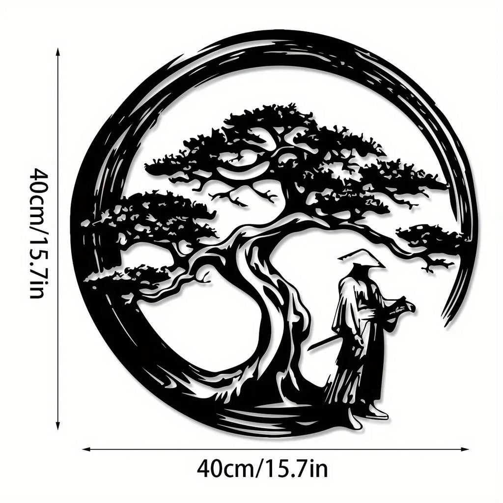 Japanese Bonsai Tree Metal Wall Art 15.7x15.7 Tori Gate Enso Cutout Creative Modern Home Accent Unique Housewarming Gift