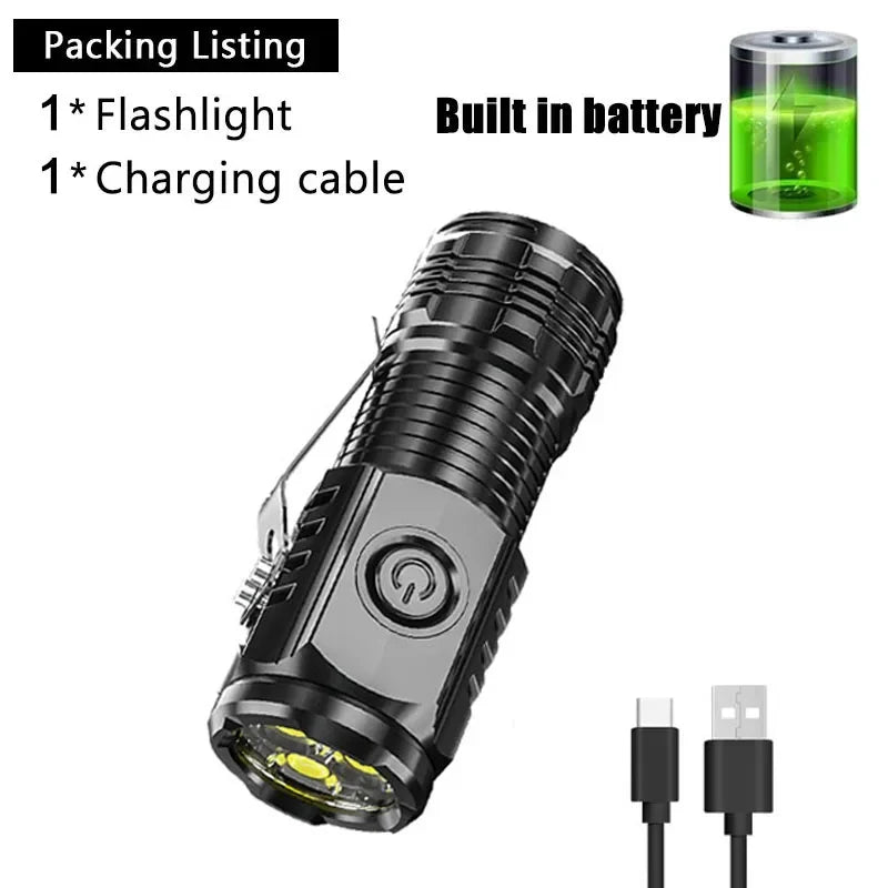 Super Bright Mini 3LED Flashlight With Pen Clip And Tail Magnet,Builtin Battery USB Charge Outdoor Portable Torch Emergency Lamp