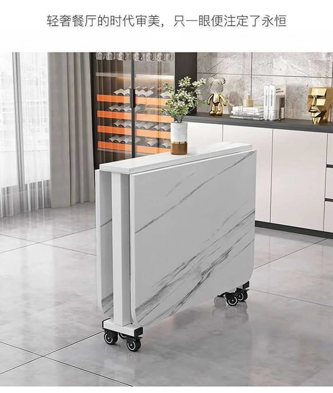 Folding dining table for small household multifunctional folding rock board table rectangular living room movable dining table