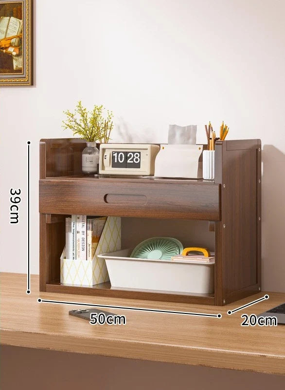 Simple desktop bookshelf dormitory multi-layer storage rack home student desk finishing shelf solid wood with extraction rack