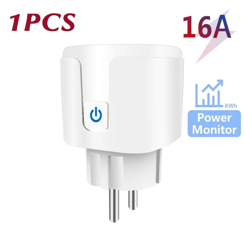 Tuya 20A EU Smart Socket WiFi BLE Smart Plug With Power Monitoring Timing Function Voice Control Alexa Google Assistant