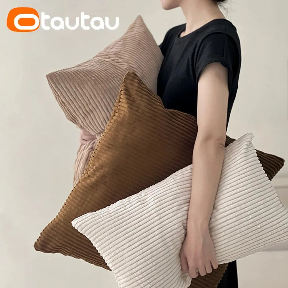 OTAUTAU Cotton Corduroy Cushion Cover Without Insert Throw Pillowcase 30x50/40x40/45x45/50x50/55x50/60x60cm KD024