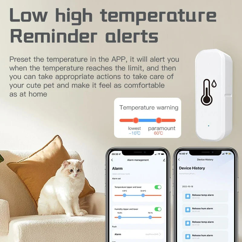 Support Tuya Zigbee Temperature Humidity Sensor Smart Home Device Compatible with Google Home Alexa for Environmental Monitoring