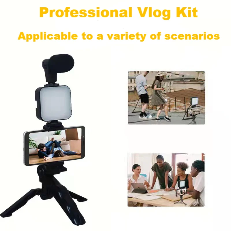 Smartphone Vlogging Kit With Tripod Phone Holder Mini Microphone LED Fill Light Starter For TikTok Live Stream Video YouTube