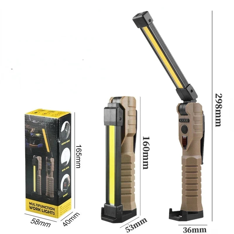 Folding COB XPE LED Work Light Handheld Flashlight with Built-in Battery Lamp Torch Emergency Car Inspection Lamp Red SOS Strobe