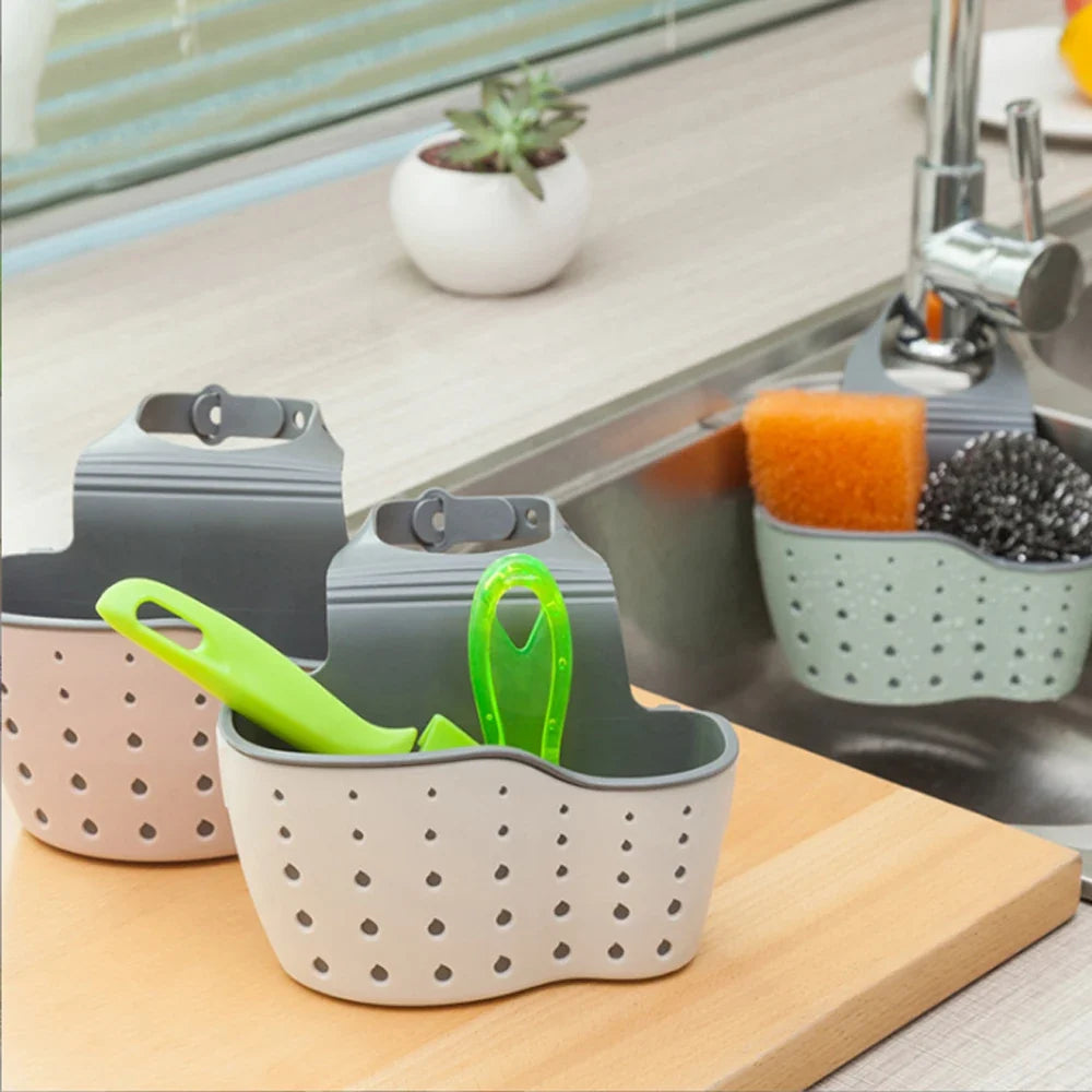 1-4PCS Household Adjustable Button Type Sink Drain Hanging Bag Kitchen Storage Shelf Faucet Sponge Twolayer Drain Hanging Basket