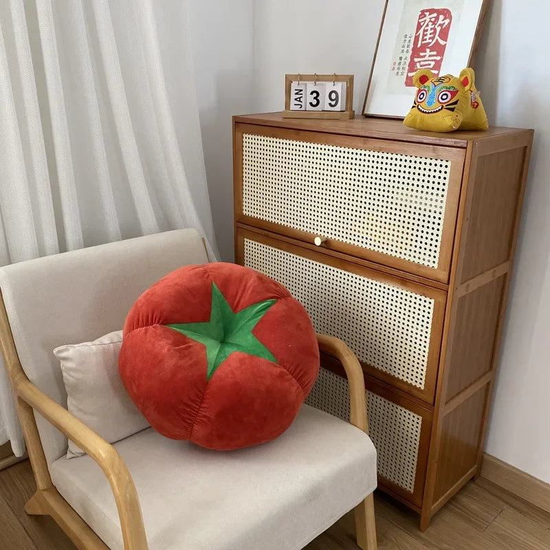 Thickened Cushion with Tomato-Shaped Pillow Vegetable Mushroom Persimmon Round Cushion Pad for Window Seat Pillows for Bedroom