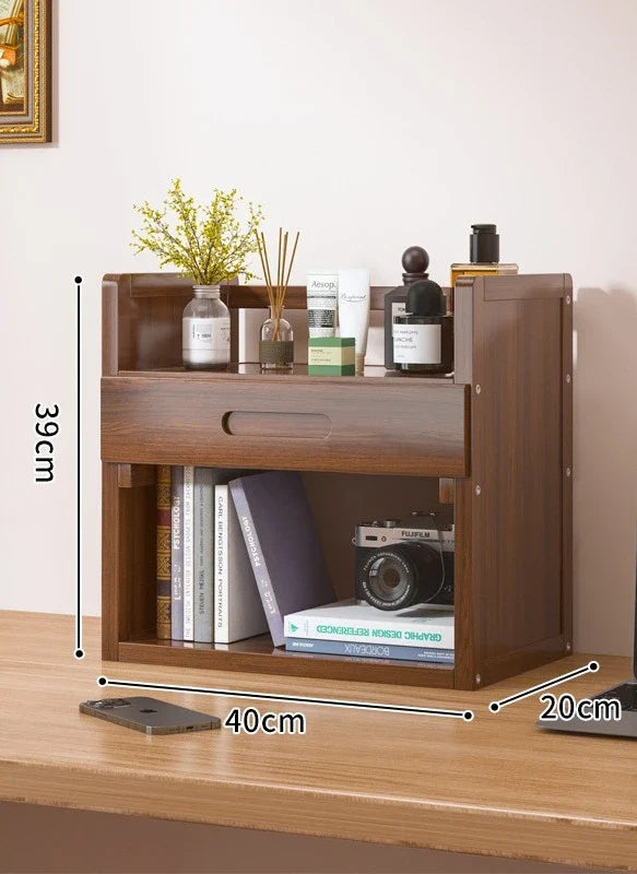 Simple desktop bookshelf dormitory multi-layer storage rack home student desk finishing shelf solid wood with extraction rack