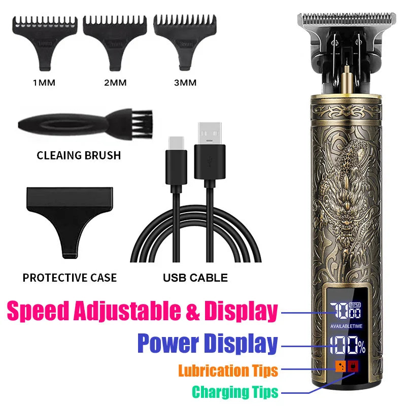 Rechargeable Mens T9 Carving Hair Clipper Vintage Portable USB Cleaning Barber Professional Hair Cutting Machine Beard Trimmer