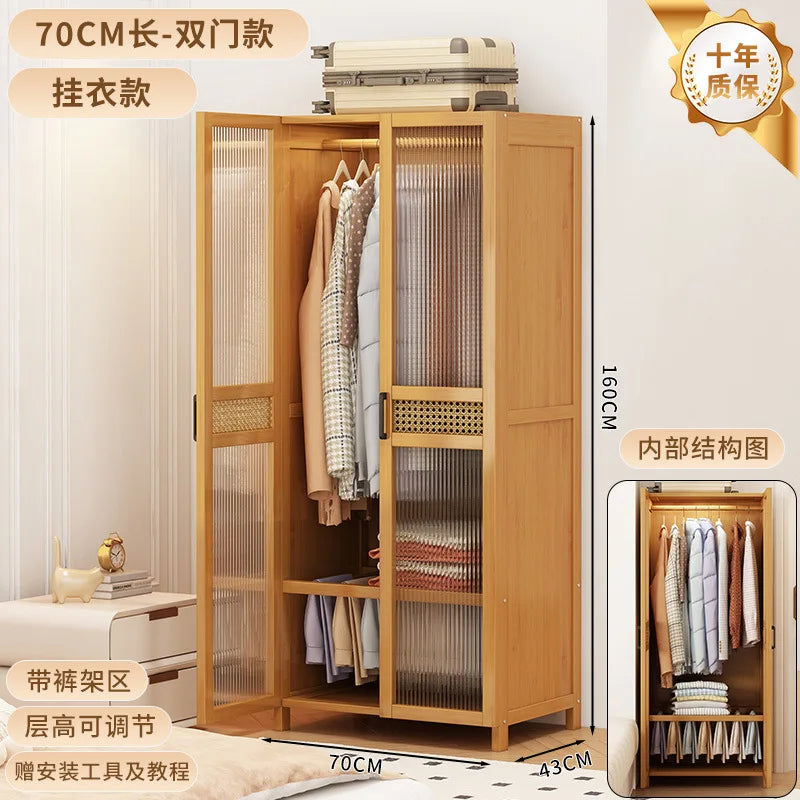 Wardrobe home bedroom simple wardrobe bamboo with door clothes storage cabinet modern simple dustproof storage cabinet