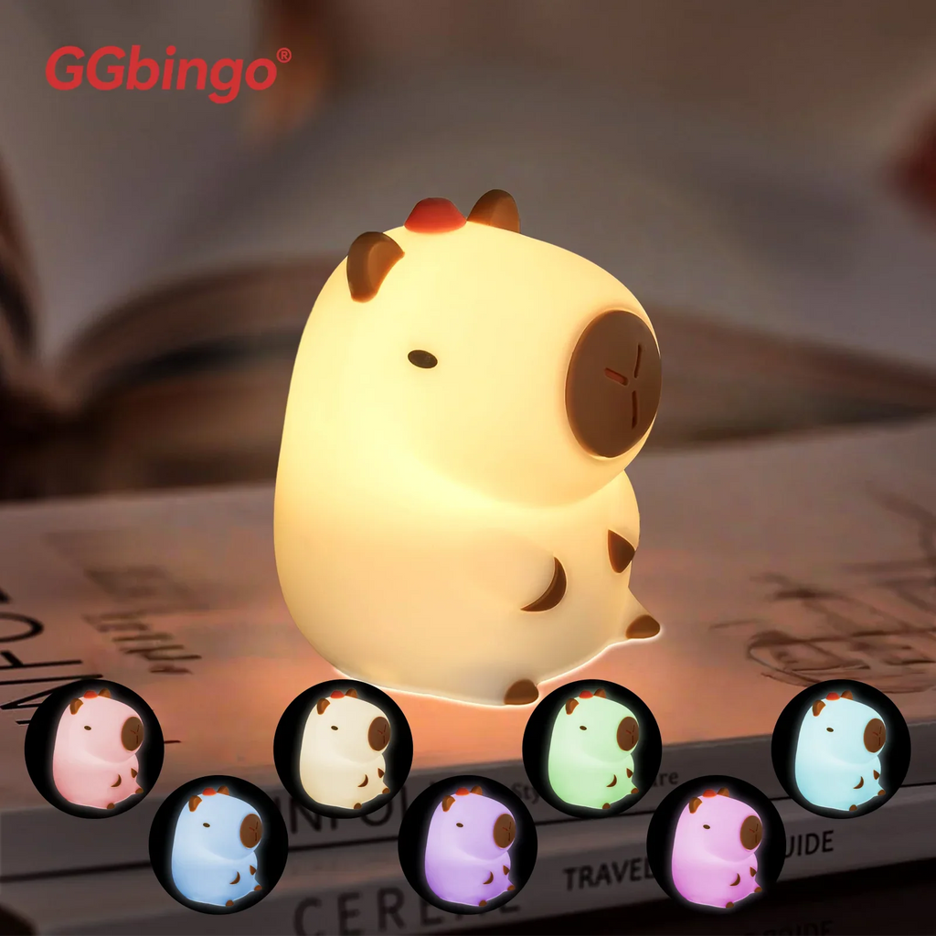 GGbingo Rechargeable Cute Capybara Night Light Novelty Dimmable Nursery Nightlight Touch Lamp Silicone Pat Lamp for Kids Room