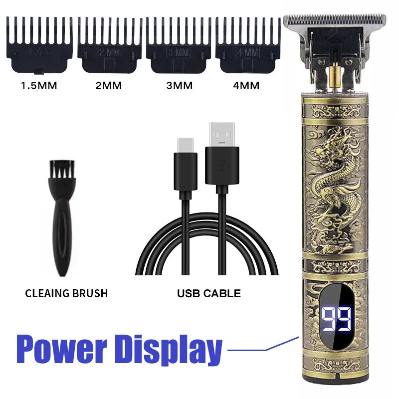 Rechargeable Mens T9 Carving Hair Clipper Vintage Portable USB Cleaning Barber Professional Hair Cutting Machine Beard Trimmer