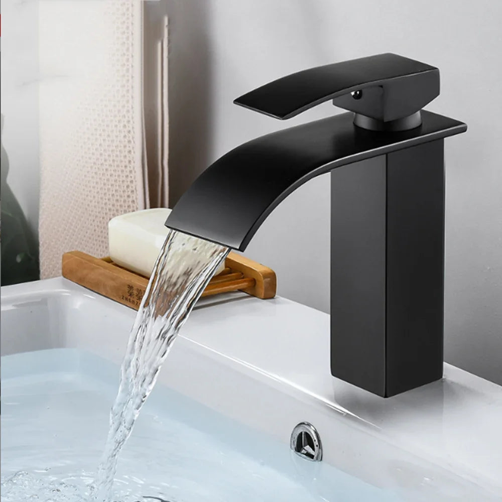 Waterfall Wash Basin Stainless Steel High And Low Faucet Black Hot And Cold Toilet Wash Basin Bathroom Home