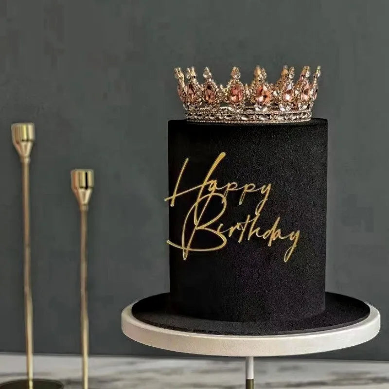 Flank Round Happy Birthday Cake Toppers Rose Gold Top Grade Acrylic Kids Birthday Party Cake Topper Baby Shower Gift Decoration