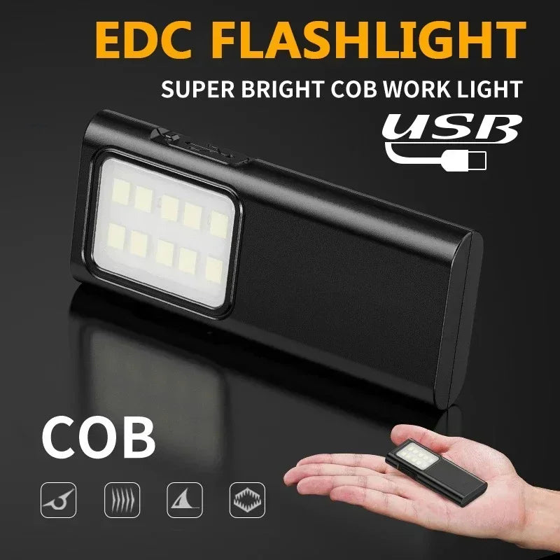 EDC Flashlight Keychain Light  Super Bright With Pen Clip Mini LED Flashlight, USB Charging Port Emergency Work Camping Light