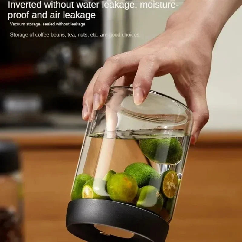Multi Capacity Black Lid Coffee Pot Manual Vacuum Moisture-proof Storage Pot Kitchen Glass Teapot Coffee Bean Storage Sealed Jar