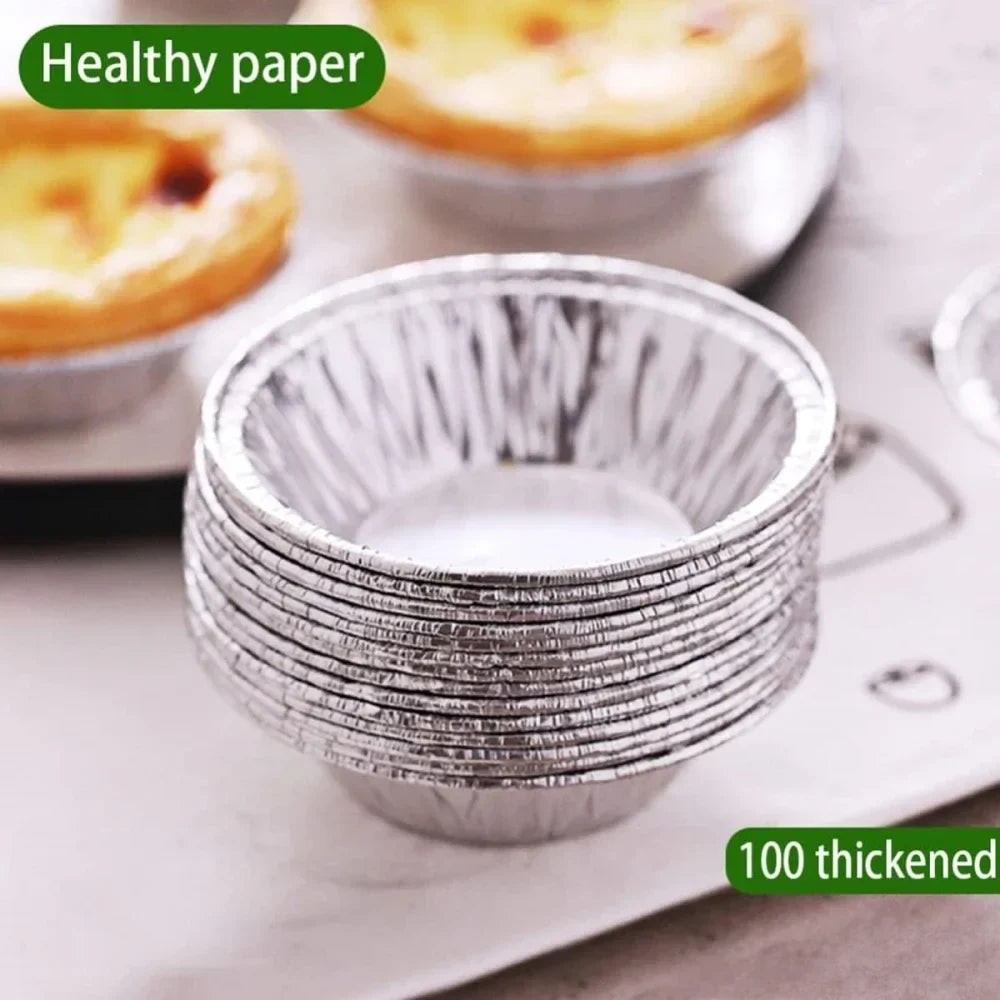 100Pcs Disposable Egg Tart Molds Aluminum Foil Cupcake Mold Cake Cookie Mold Kitchen Bakeware Tools for Tart Pie Baking Cooking